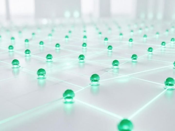 Abstract network of connected green nodes
